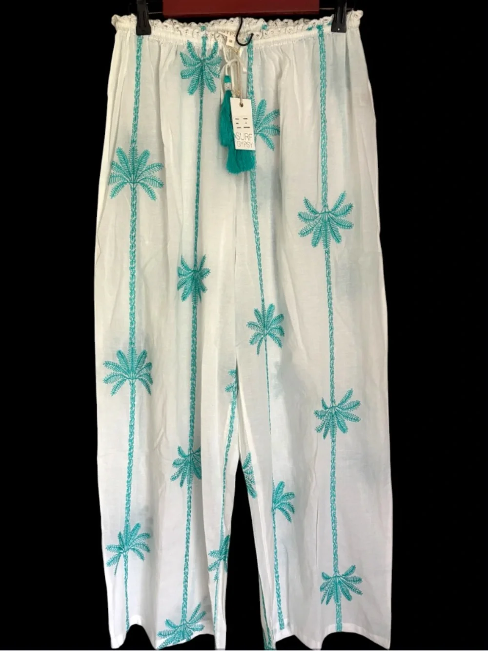Surf Gypsy Striped Palm Embroidered Pant NWT